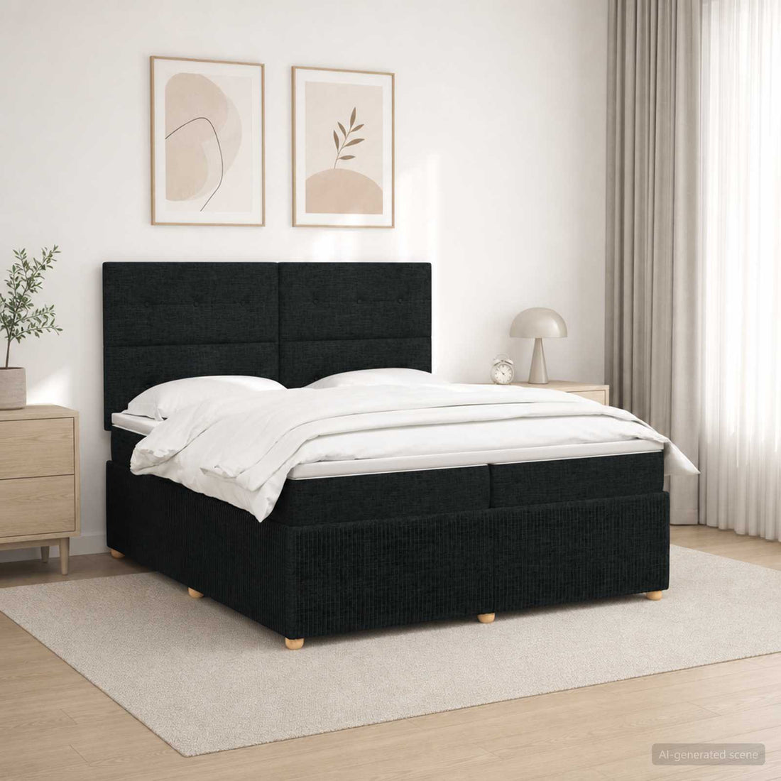 vidaXL Cama de muelles con LED y colchón Negro 200 x 200 cm Tela