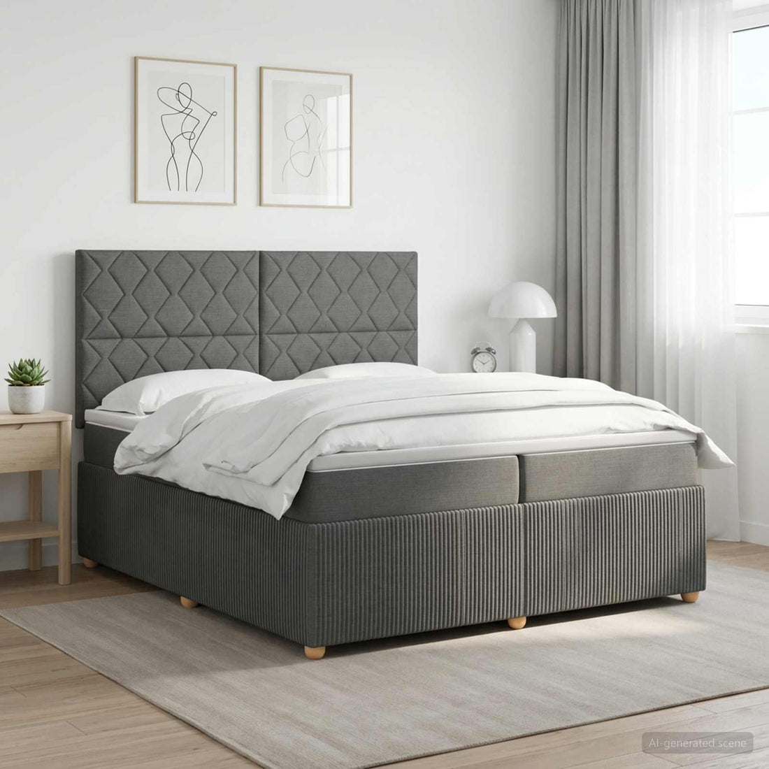 vidaXL Cama de muelles con LED y colchón Gris oscuro 200 x 200 cm Tela