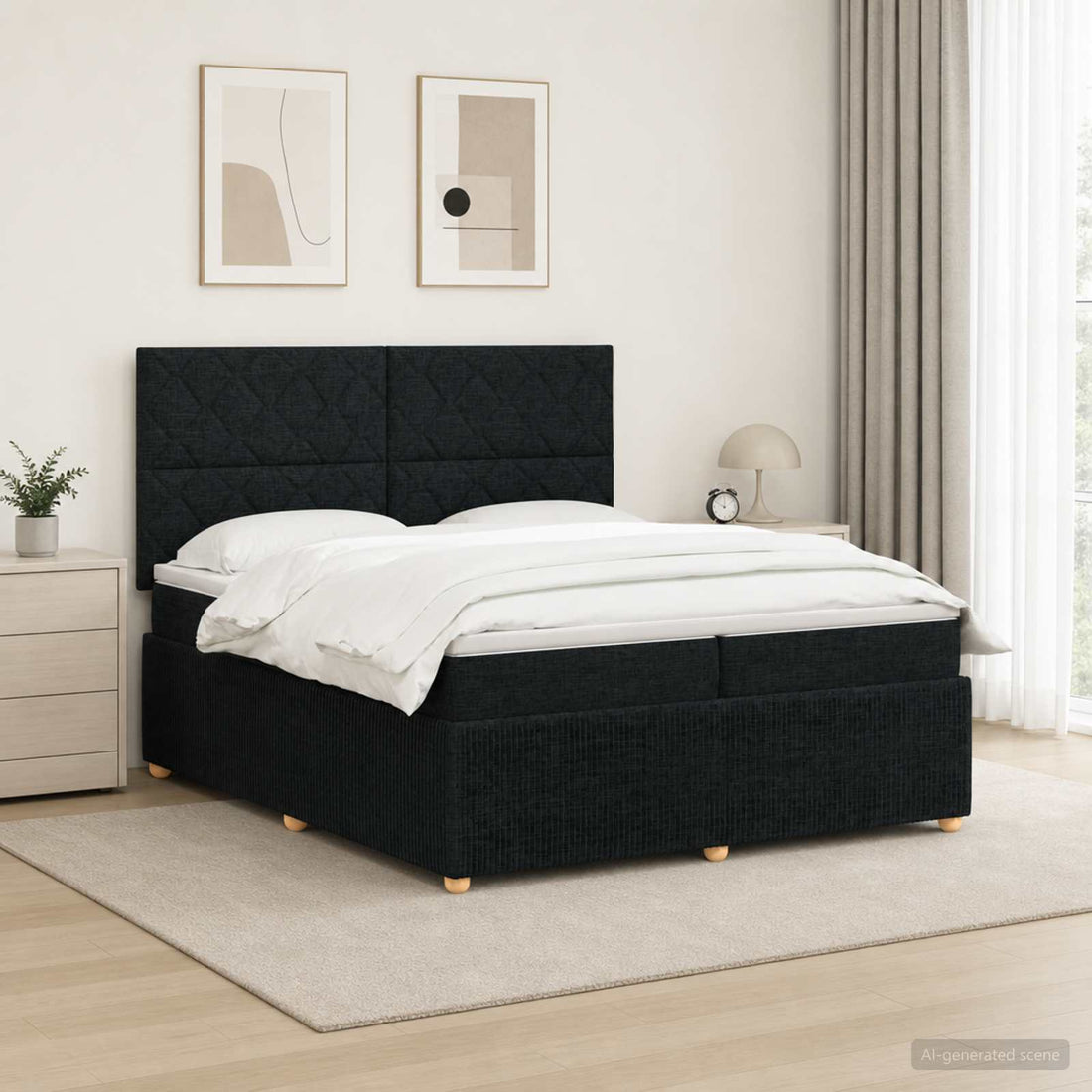 vidaXL Cama de muelles con LED y colchón Negro 200 x 200 cm Tela