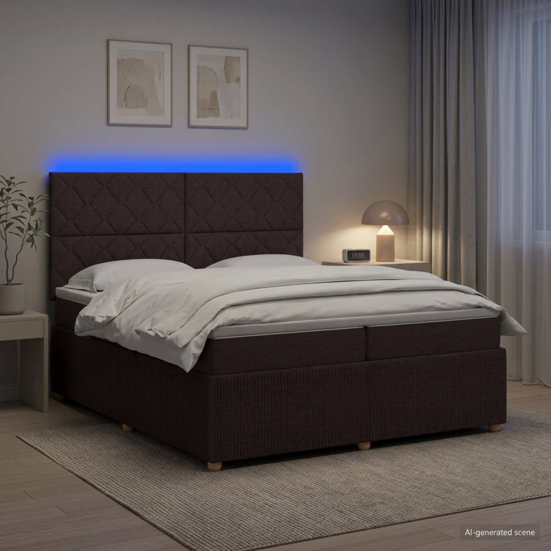 vidaXL Cama de muelles con LED y colchón Marrón Oscuro 200 x 200 cm