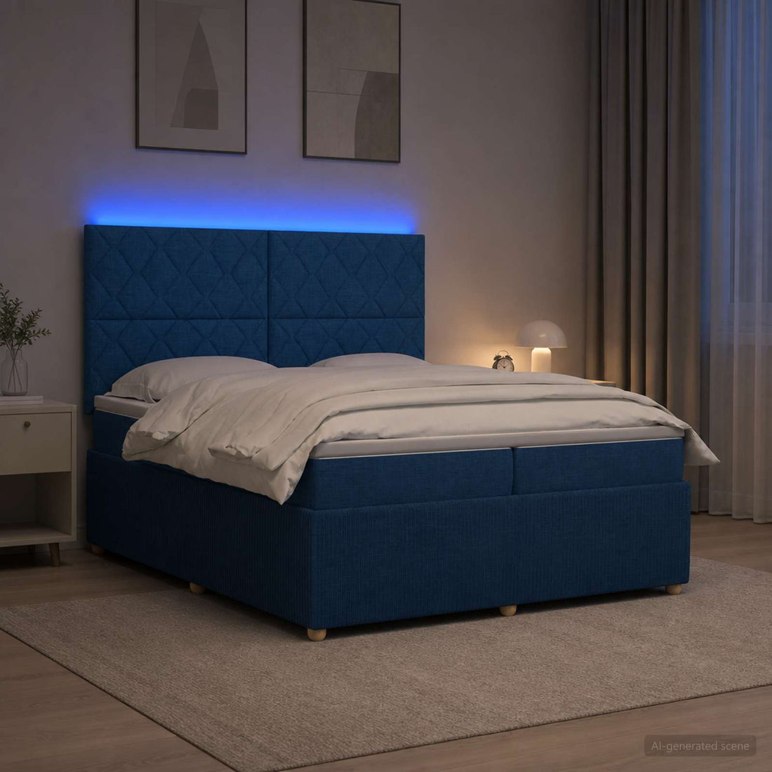 vidaXL Cama de muelles con LED y colchón Azul 200 x 200 cm Tela