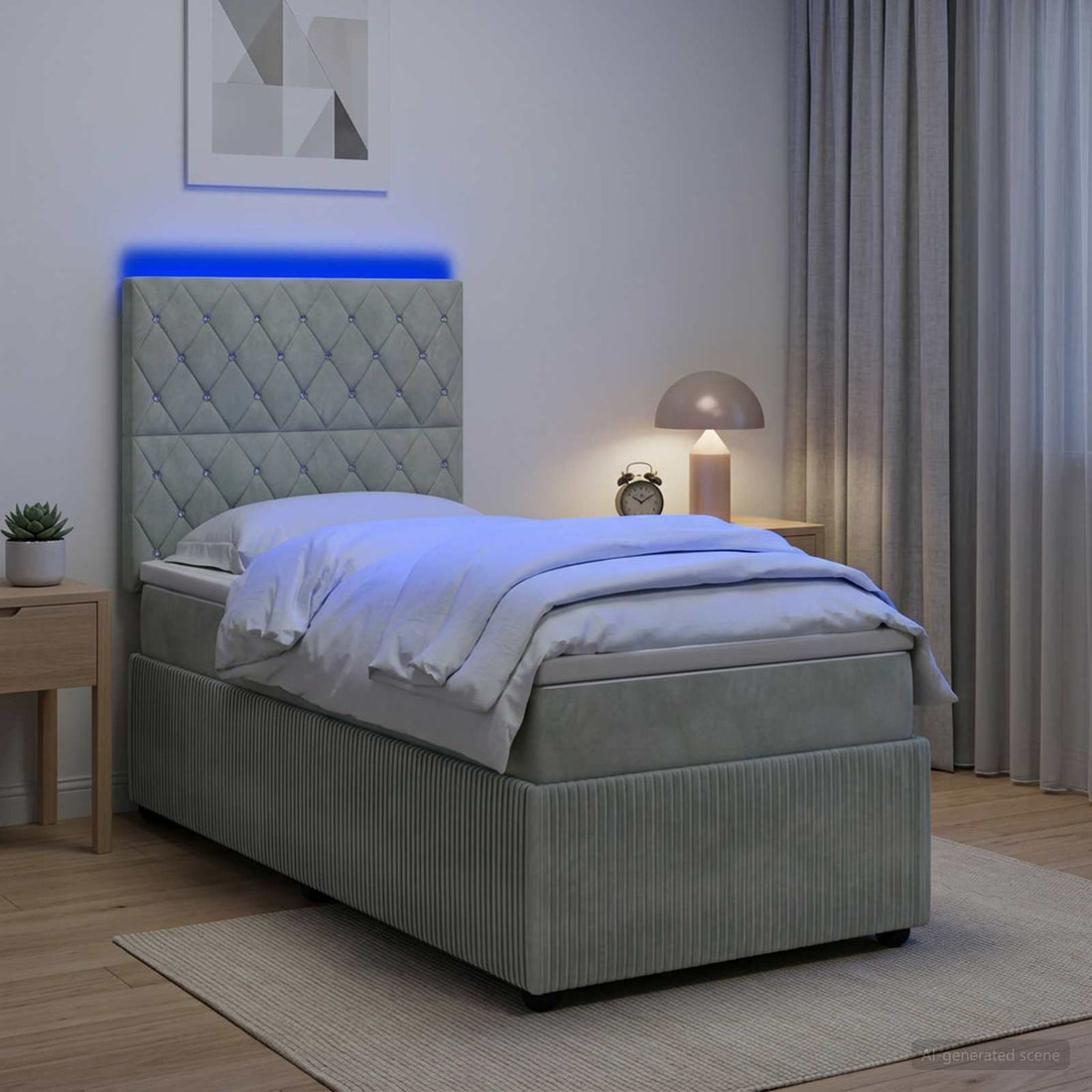 vidaXL Cama de muelles con LED y colchón Gris Claro 100 x 200 cm