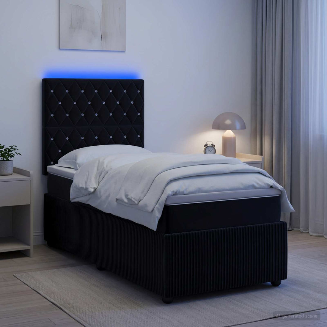 vidaXL Cama de muelles con LED y colchón Negro 100 x 200 cm Terciopelo