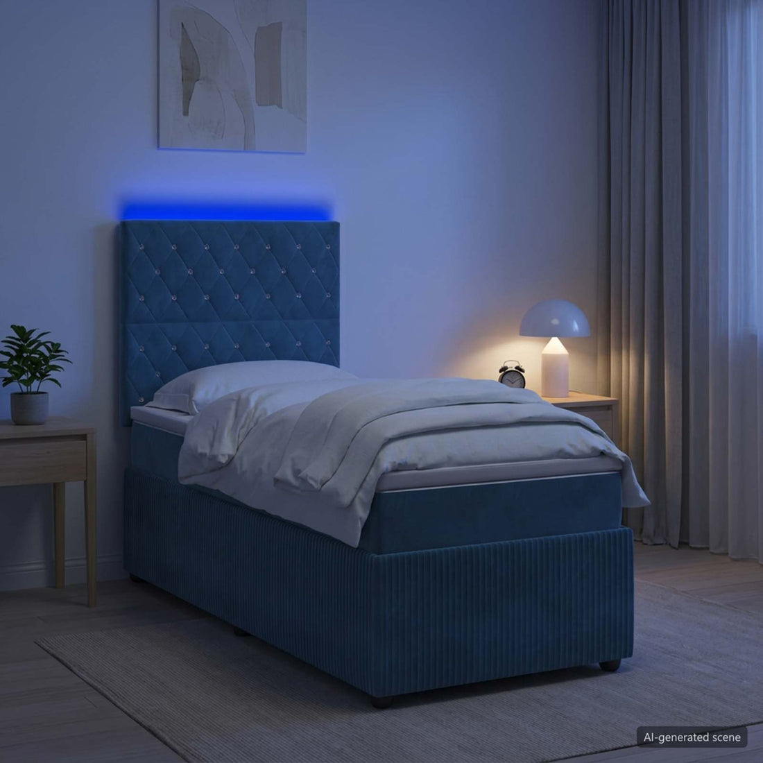 vidaXL Cama de muelles con LED y colchón Azul 90 x 190 cm Terciopelo