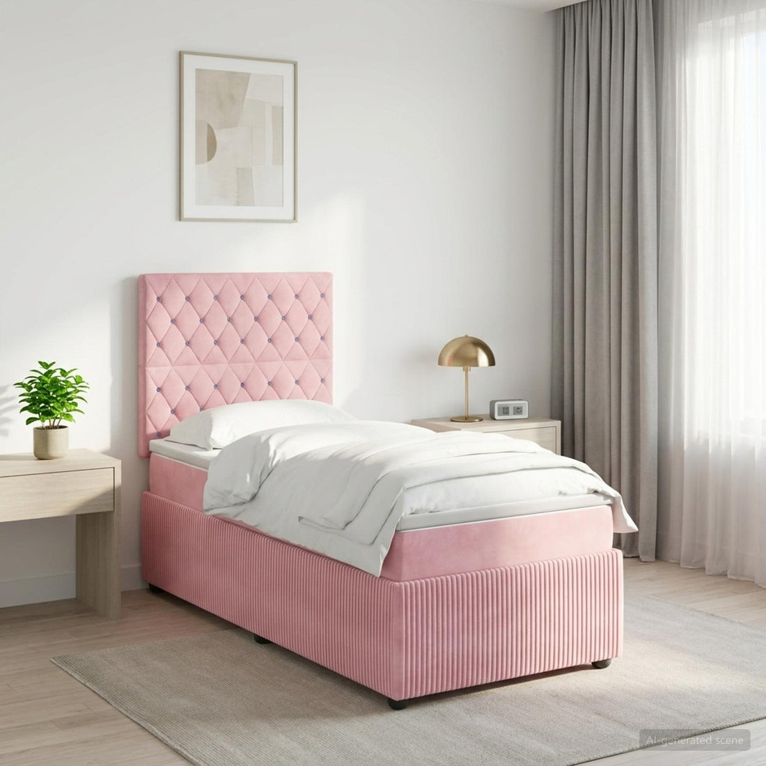 vidaXL Cama de muelles con LED y colchón Rosa 90 x 190 cm Terciopelo