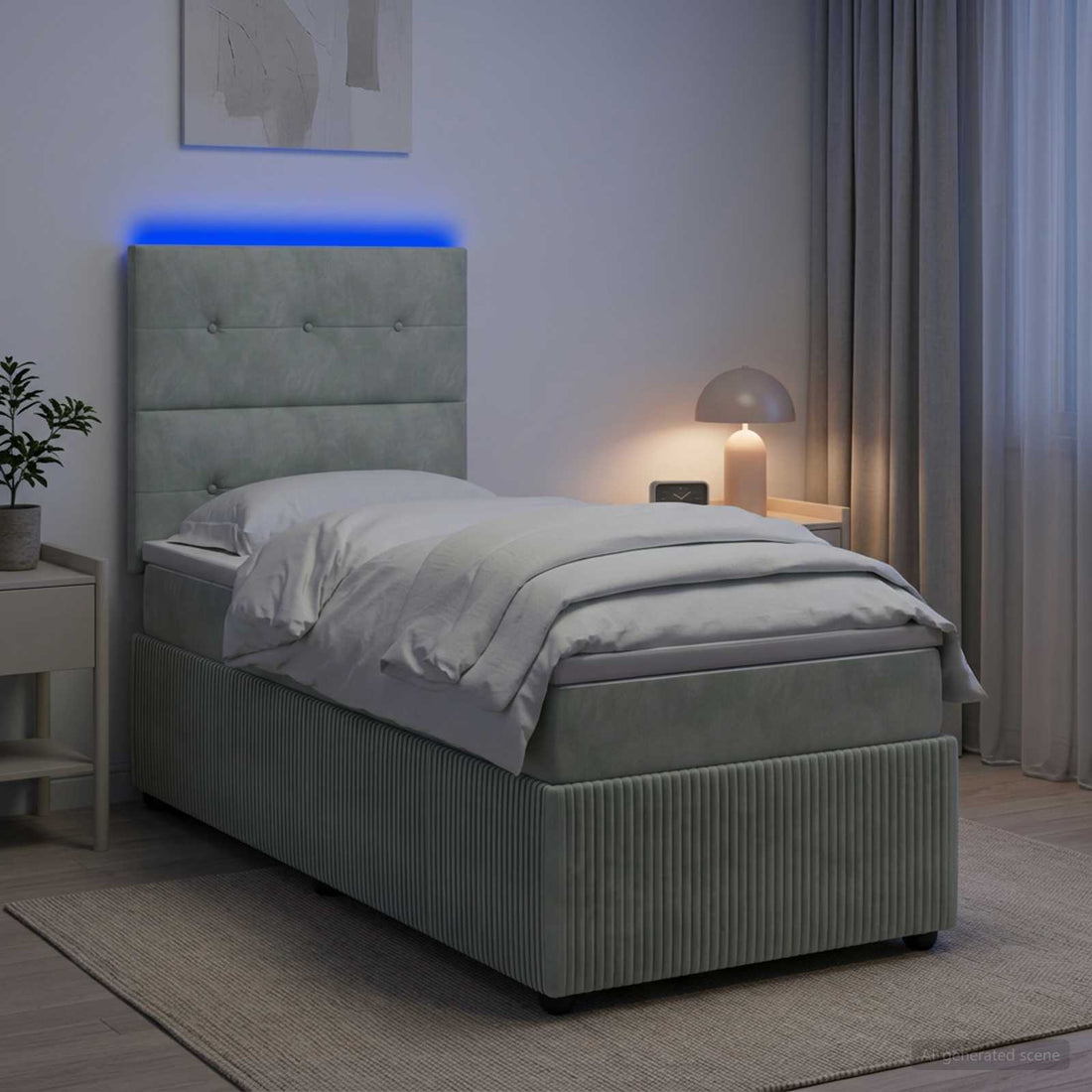vidaXL Cama de muelles con LED y colchón Gris Claro 80 x 200 cm