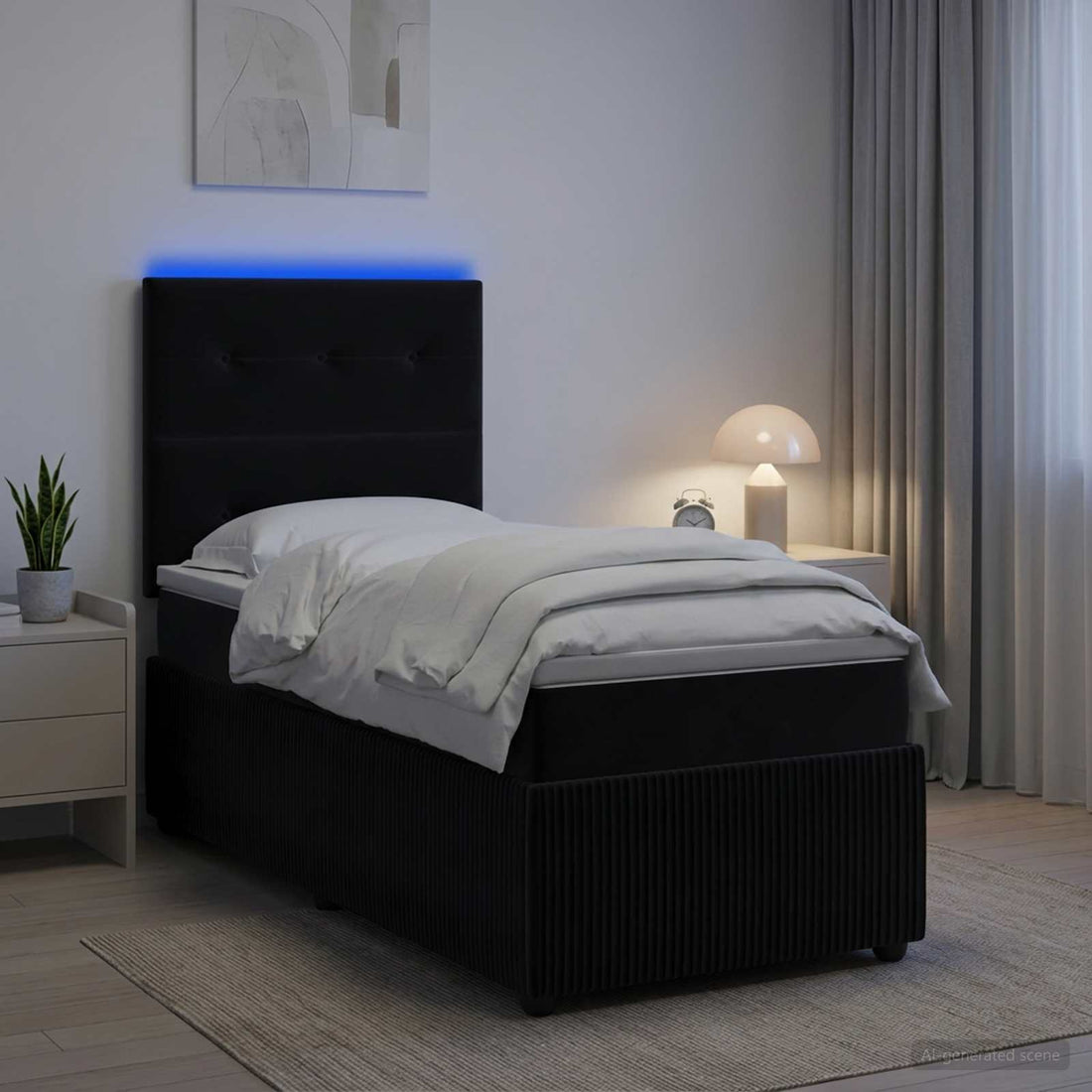 vidaXL Cama de muelles con LED y colchón Negro 80 x 200 cm Terciopelo