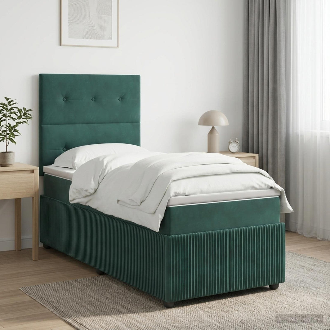 vidaXL Cama de muelles con LED y colchón Verde oscuro 90 x 190 cm