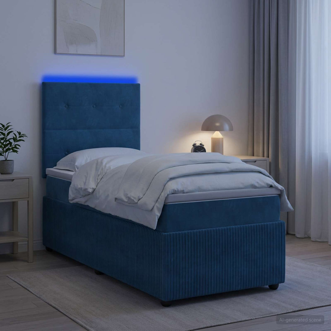 vidaXL Cama de muelles con LED y colchón Azul 80 x 200 cm Terciopelo