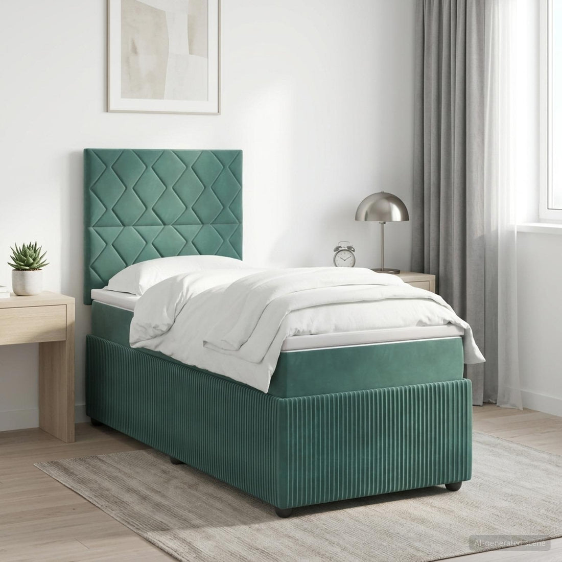 vidaXL Cama de muelles con LED y colchón Verde oscuro 90 x 190 cm