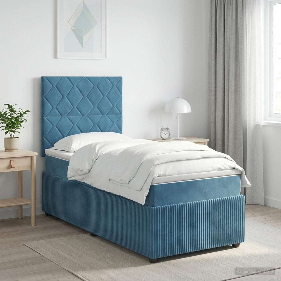 vidaXL Cama de muelles con LED y colchón Azul 90 x 200 cm Terciopelo
