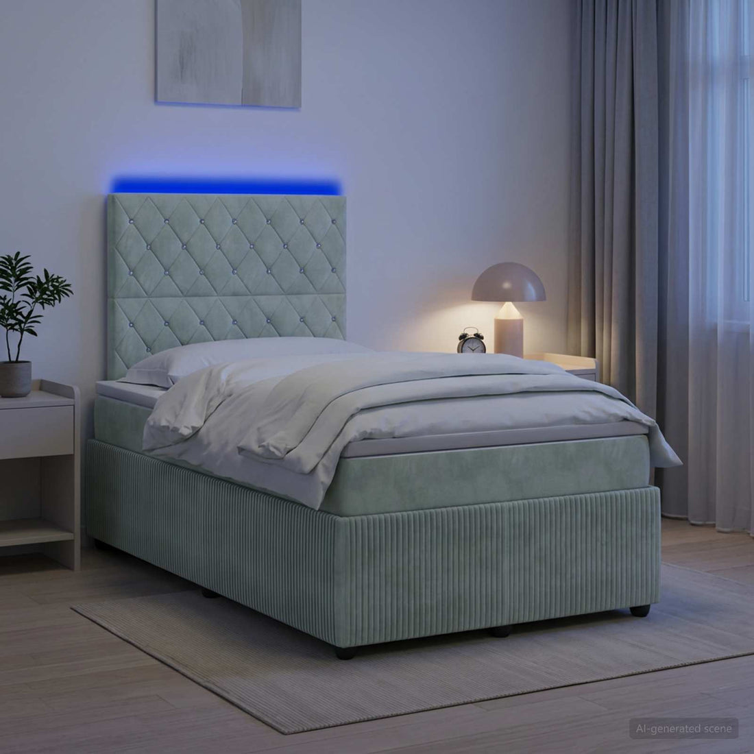 vidaXL Cama de muelles con LED y colchón Gris Claro 120 x 200 cm