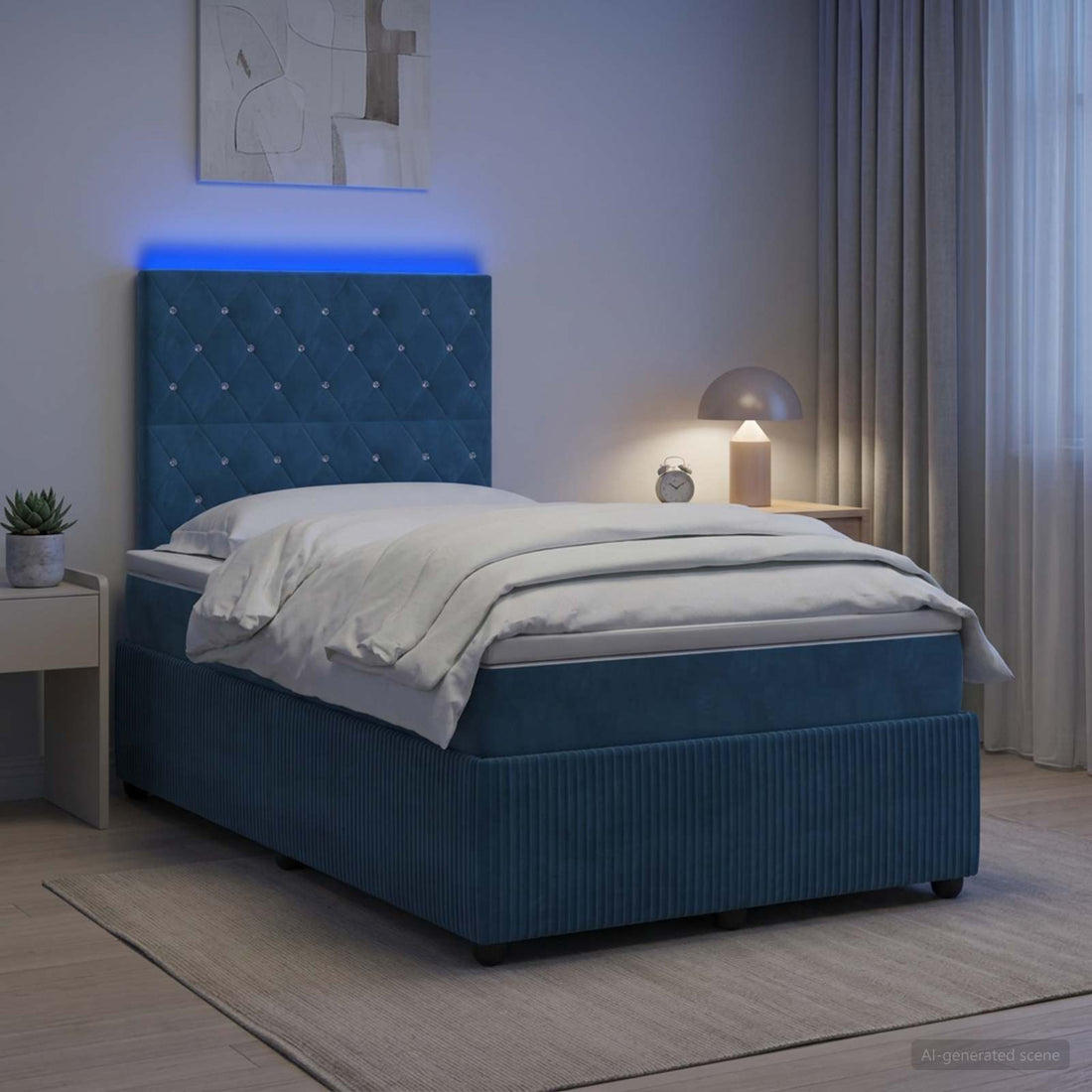 vidaXL Cama de muelles con LED y colchón Azul 120 x 200 cm Terciopelo