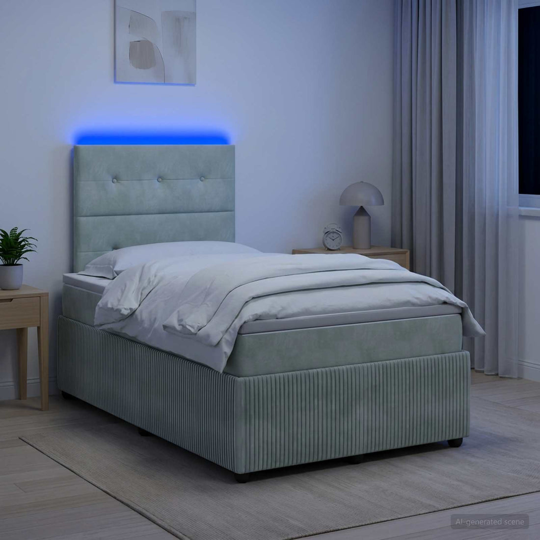 vidaXL Cama de muelles con LED y colchón Gris Claro 120 x 190 cm