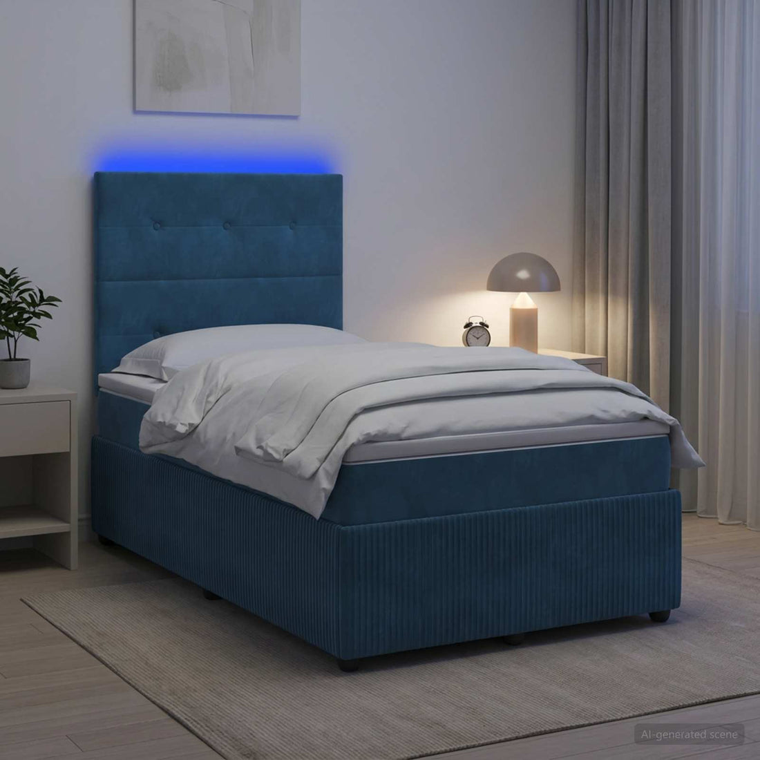 vidaXL Cama de muelles con LED y colchón Azul 120 x 190 cm Terciopelo
