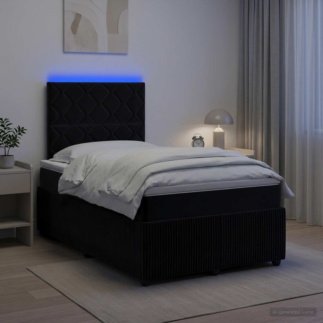 vidaXL Cama de muelles con LED y colchón Negro 120 x 190 cm Terciopelo