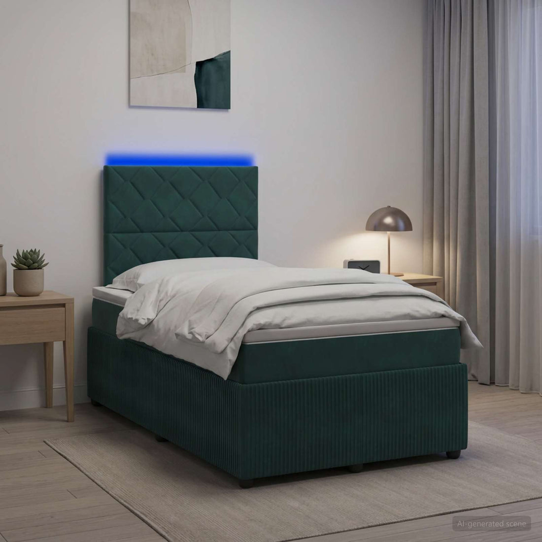 vidaXL Cama de muelles con LED y colchón Verde oscuro 120 x 200 cm