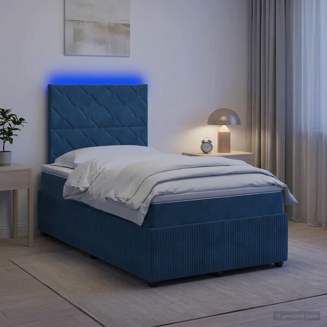 vidaXL Cama de muelles con LED y colchón Azul 120 x 190 cm Terciopelo
