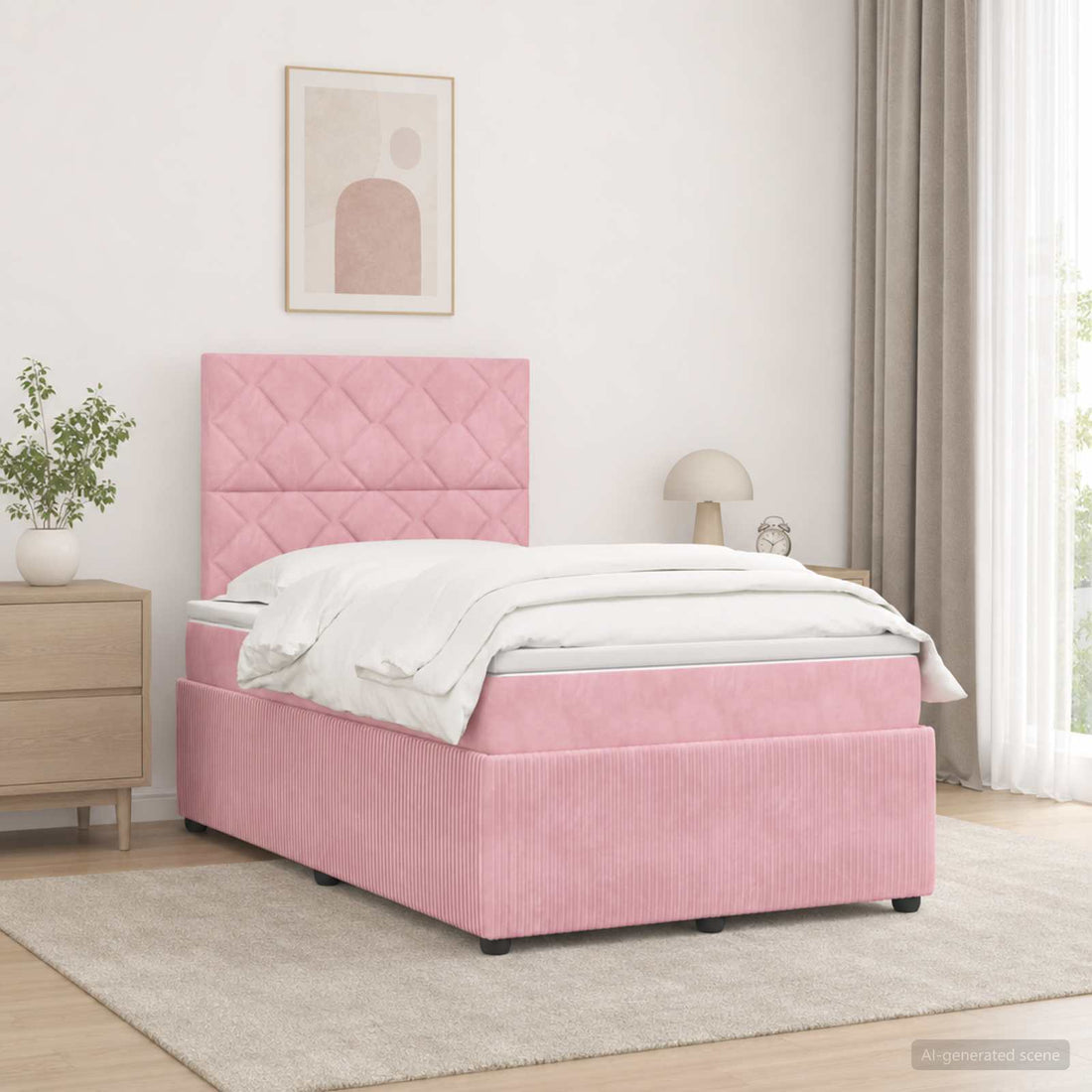 vidaXL Cama de muelles con LED y colchón Rosa 120 x 200 cm Terciopelo