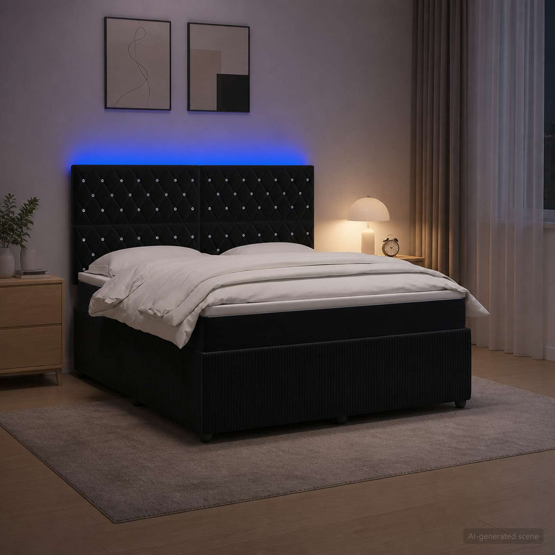 vidaXL Cama de muelles con LED y colchón Negro 180 x 200 cm Terciopelo
