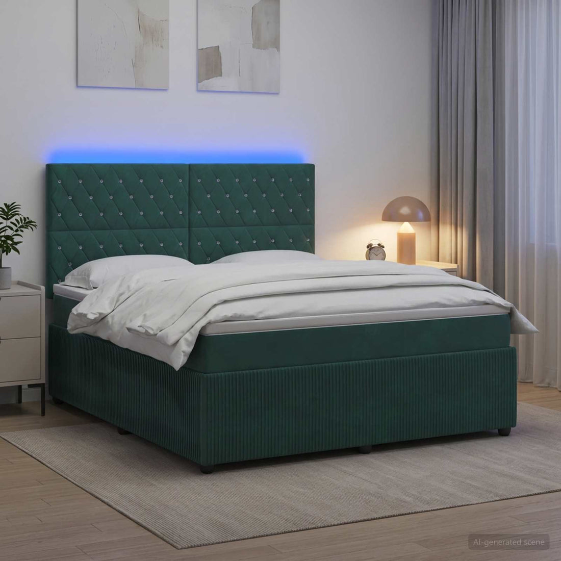 vidaXL Cama de muelles con LED y colchón Verde oscuro 180 x 200 cm