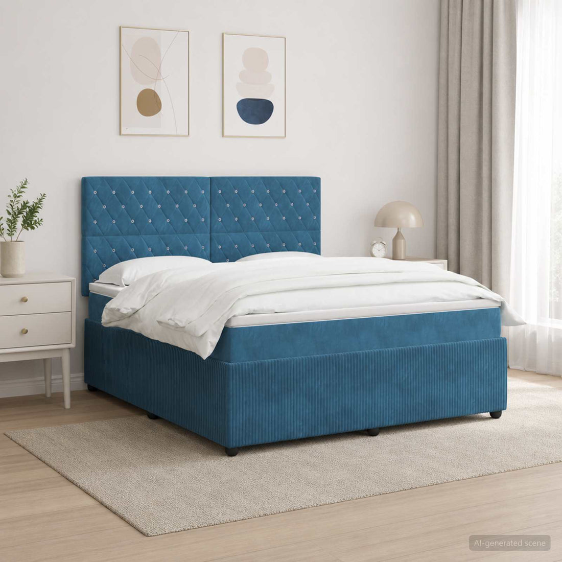 vidaXL Cama de muelles con LED y colchón Azul 140 x 190 cm Terciopelo