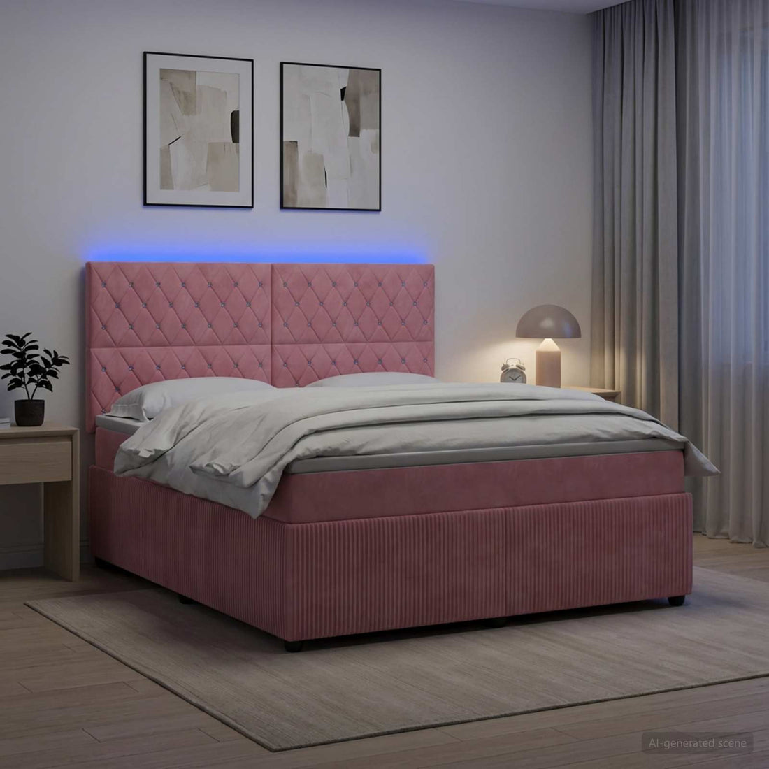 vidaXL Cama de muelles con LED y colchón Rosa 180 x 200 cm Terciopelo