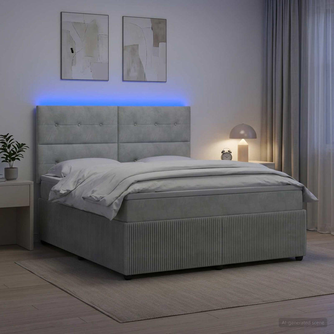 vidaXL Cama de muelles con LED y colchón Gris Claro 140 x 190 cm