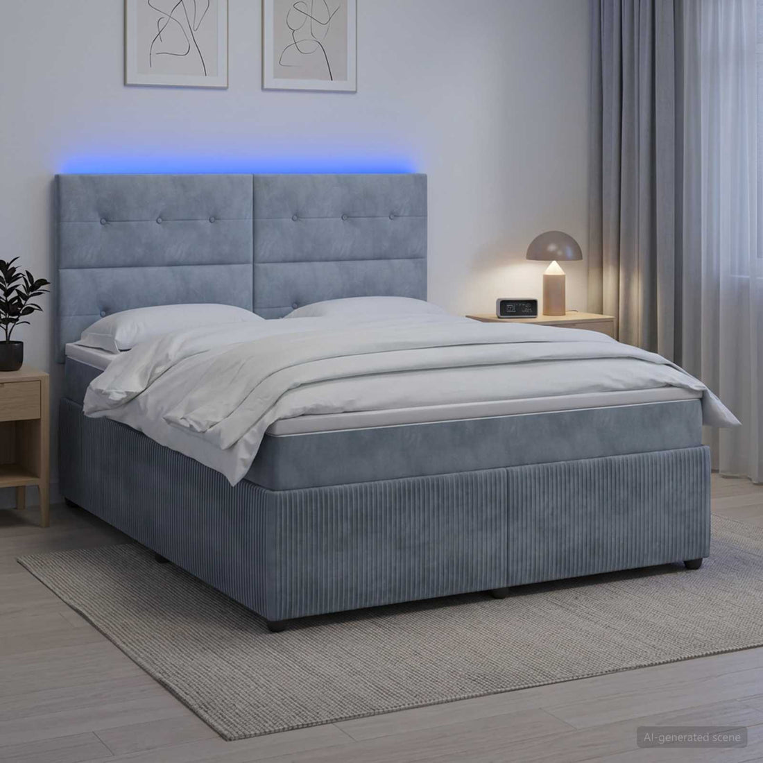 vidaXL Cama de muelles con LED y colchón Gris oscuro 140 x 200 cm
