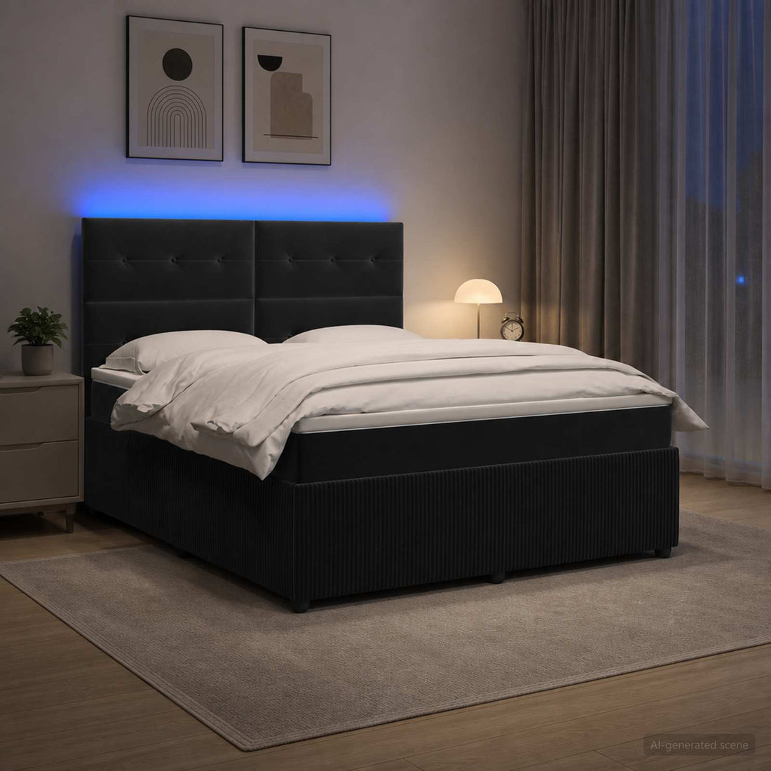 vidaXL Cama de muelles con LED y colchón Negro 180 x 200 cm Terciopelo