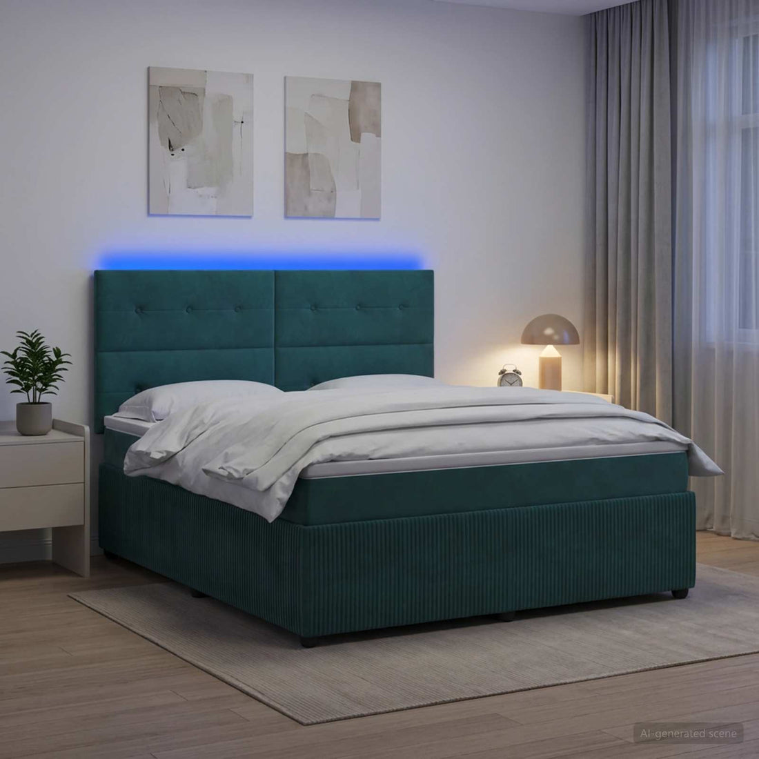 vidaXL Cama de muelles con LED y colchón Verde oscuro 180 x 200 cm