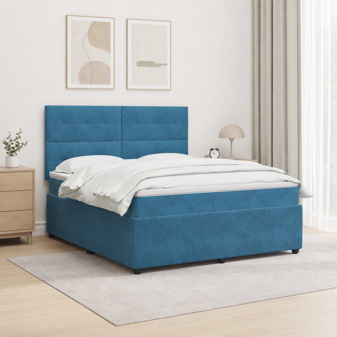 vidaXL Cama de muelles con LED y colchón Azul 140 x 200 cm Terciopelo