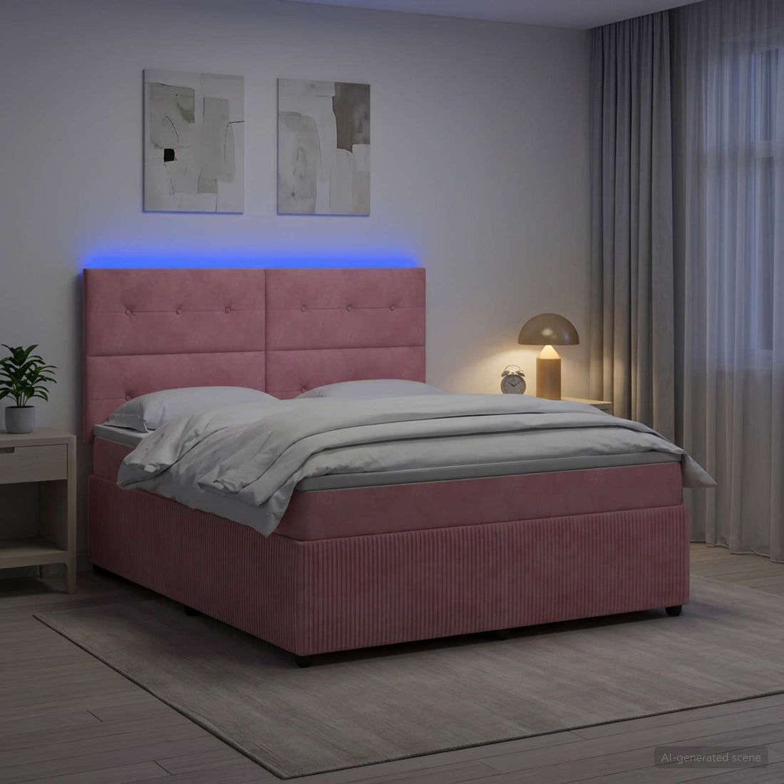 vidaXL Cama de muelles con LED y colchón Rosa 140 x 190 cm Terciopelo