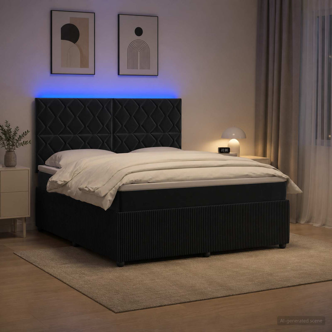 vidaXL Cama de muelles con LED y colchón Negro 140 x 200 cm Terciopelo