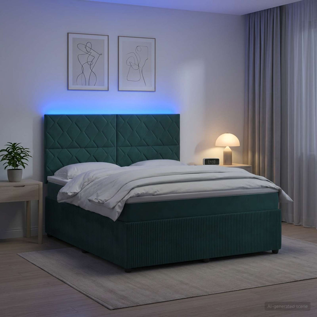 vidaXL Cama de muelles con LED y colchón Verde oscuro 140 x 190 cm