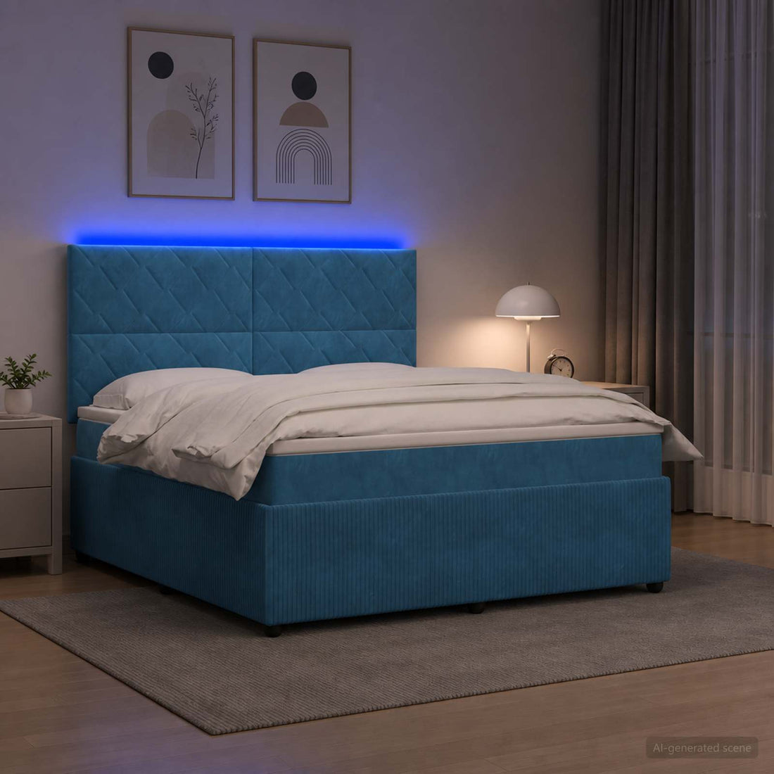 vidaXL Cama de muelles con LED y colchón Azul 140 x 190 cm Terciopelo