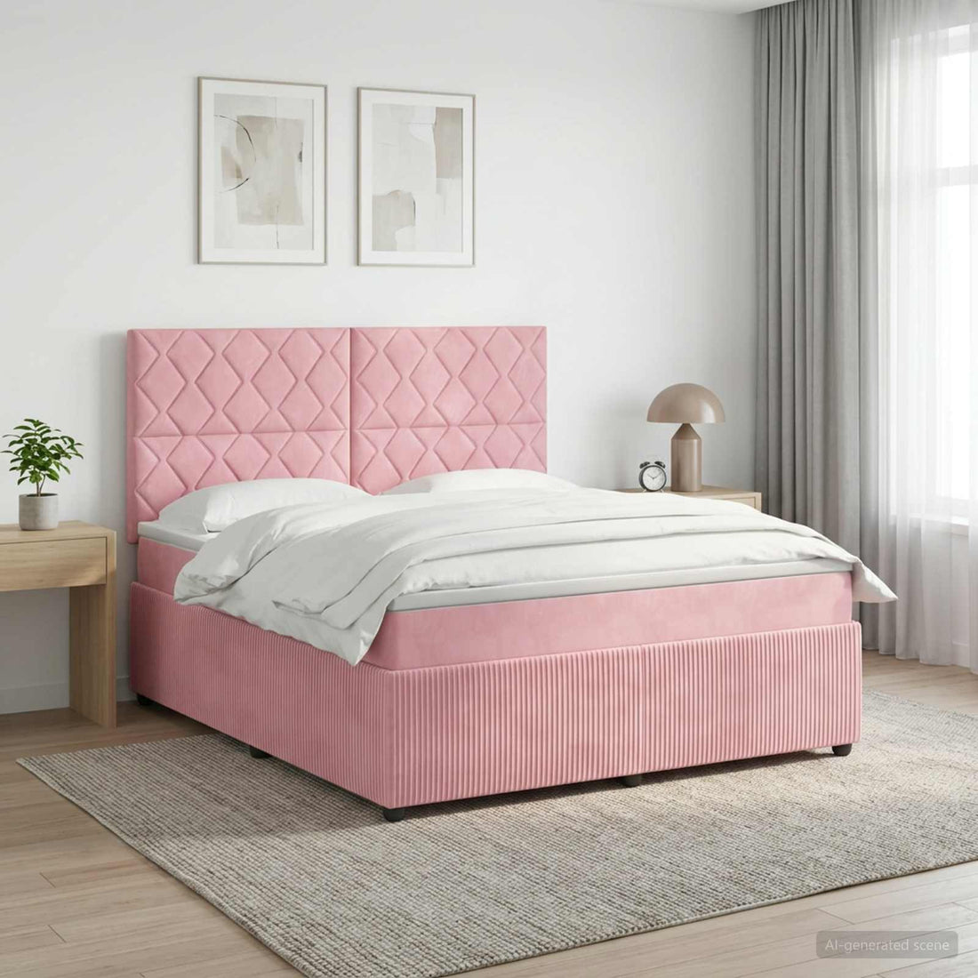 vidaXL Cama de muelles con LED y colchón Rosa 180 x 200 cm Terciopelo