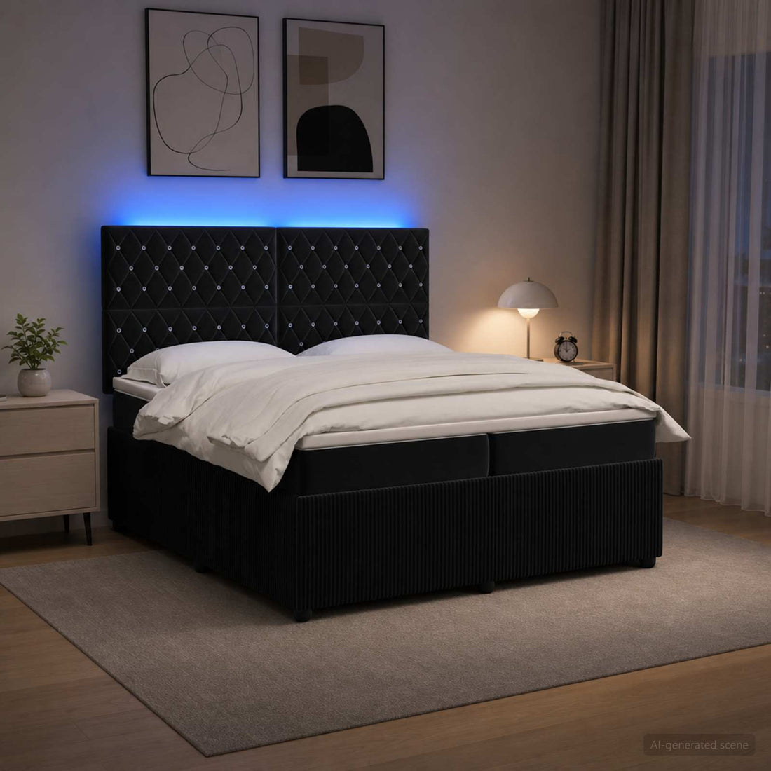 vidaXL Cama de muelles con LED y colchón Negro 200 x 200 cm Terciopelo