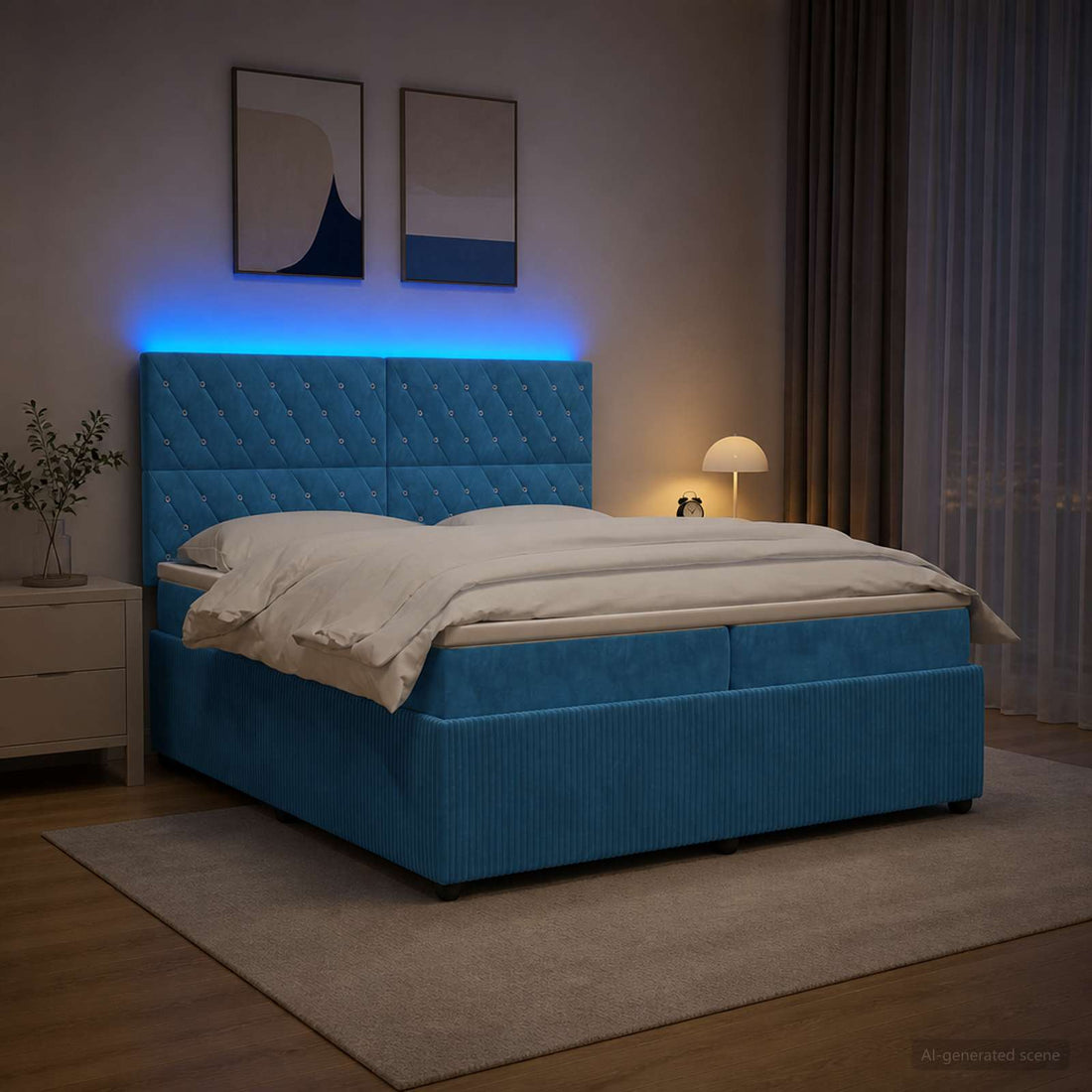 vidaXL Cama de muelles con LED y colchón Azul 200 x 200 cm Terciopelo