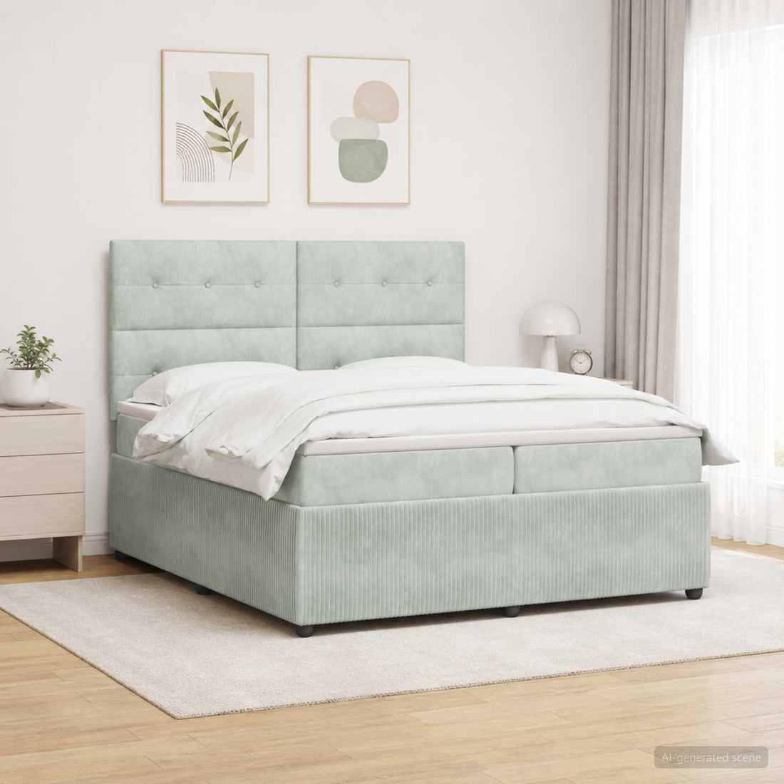vidaXL Cama de muelles con LED y colchón Gris Claro 200 x 200 cm