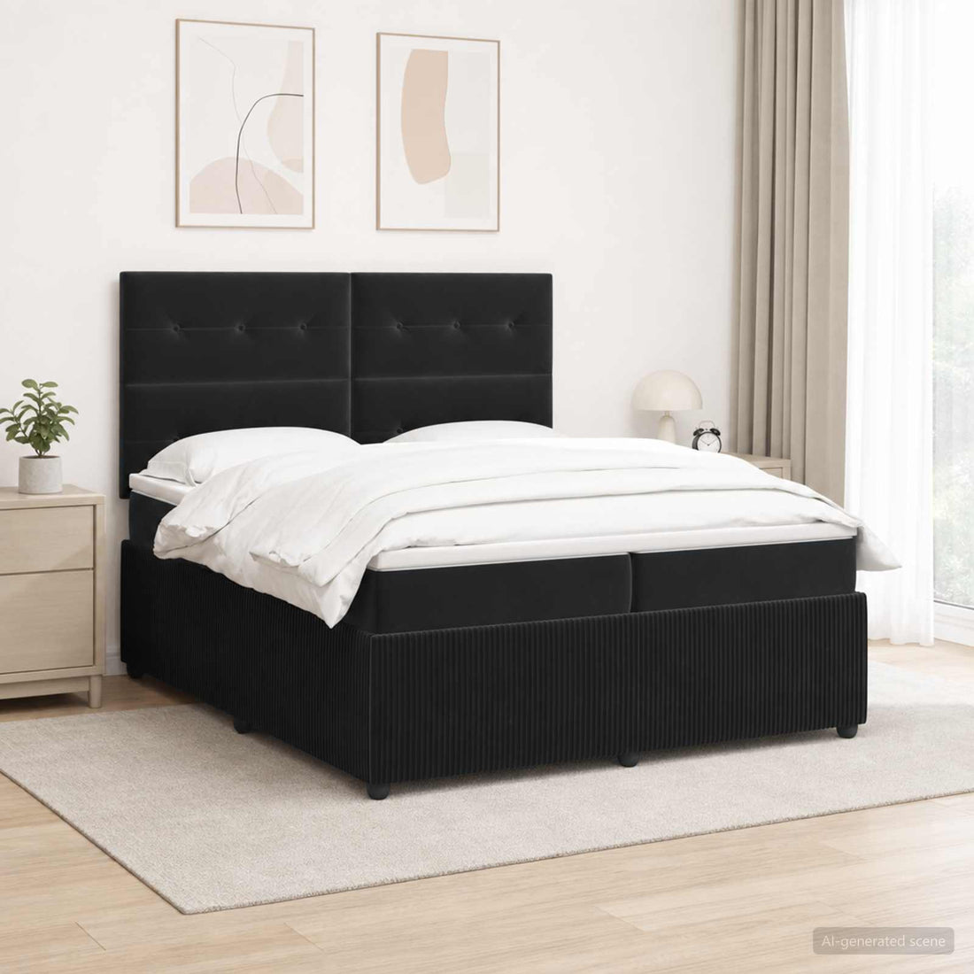 vidaXL Cama de muelles con LED y colchón Negro 200 x 200 cm Terciopelo