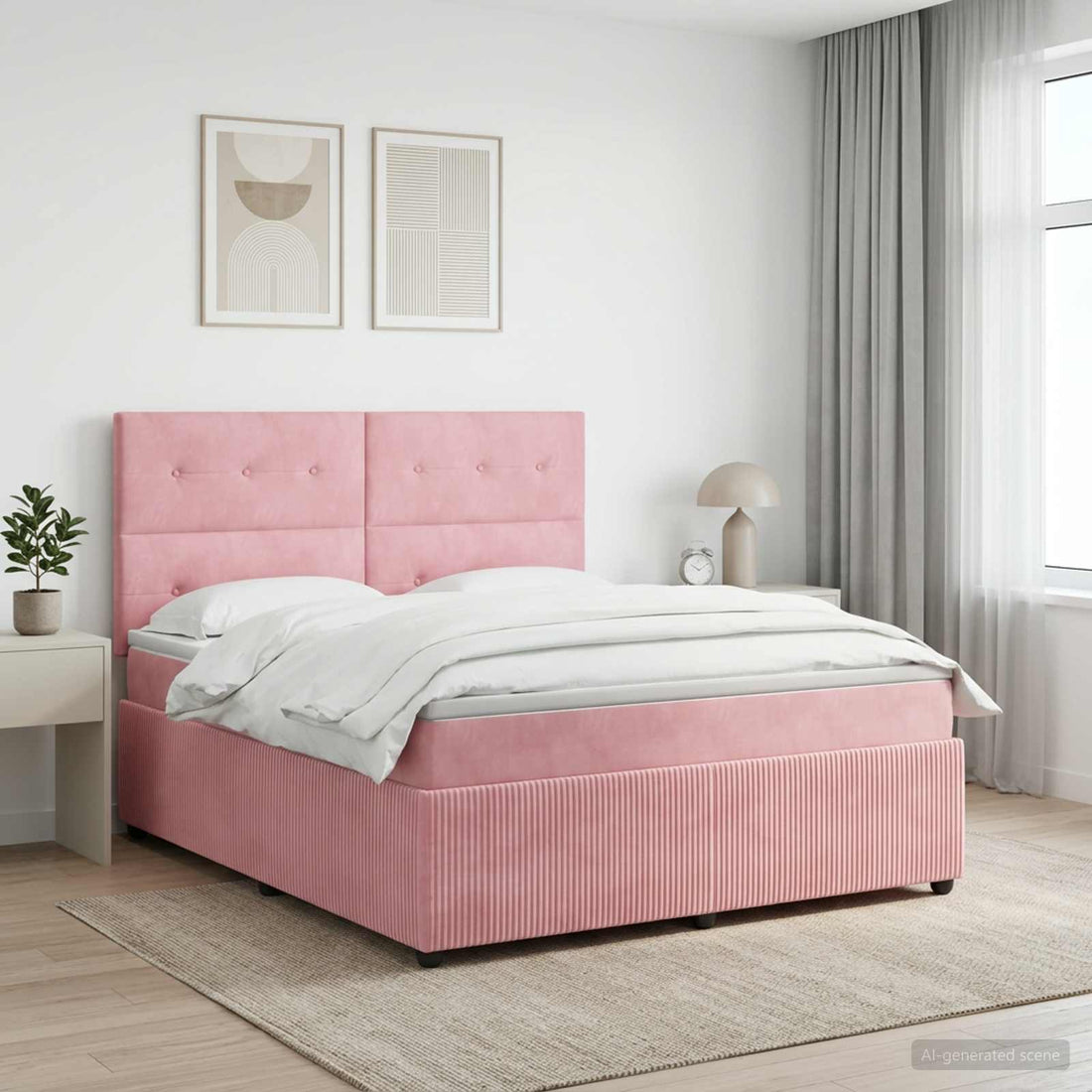 vidaXL Cama de muelles con LED y colchón Rosa 200 x 200 cm Terciopelo