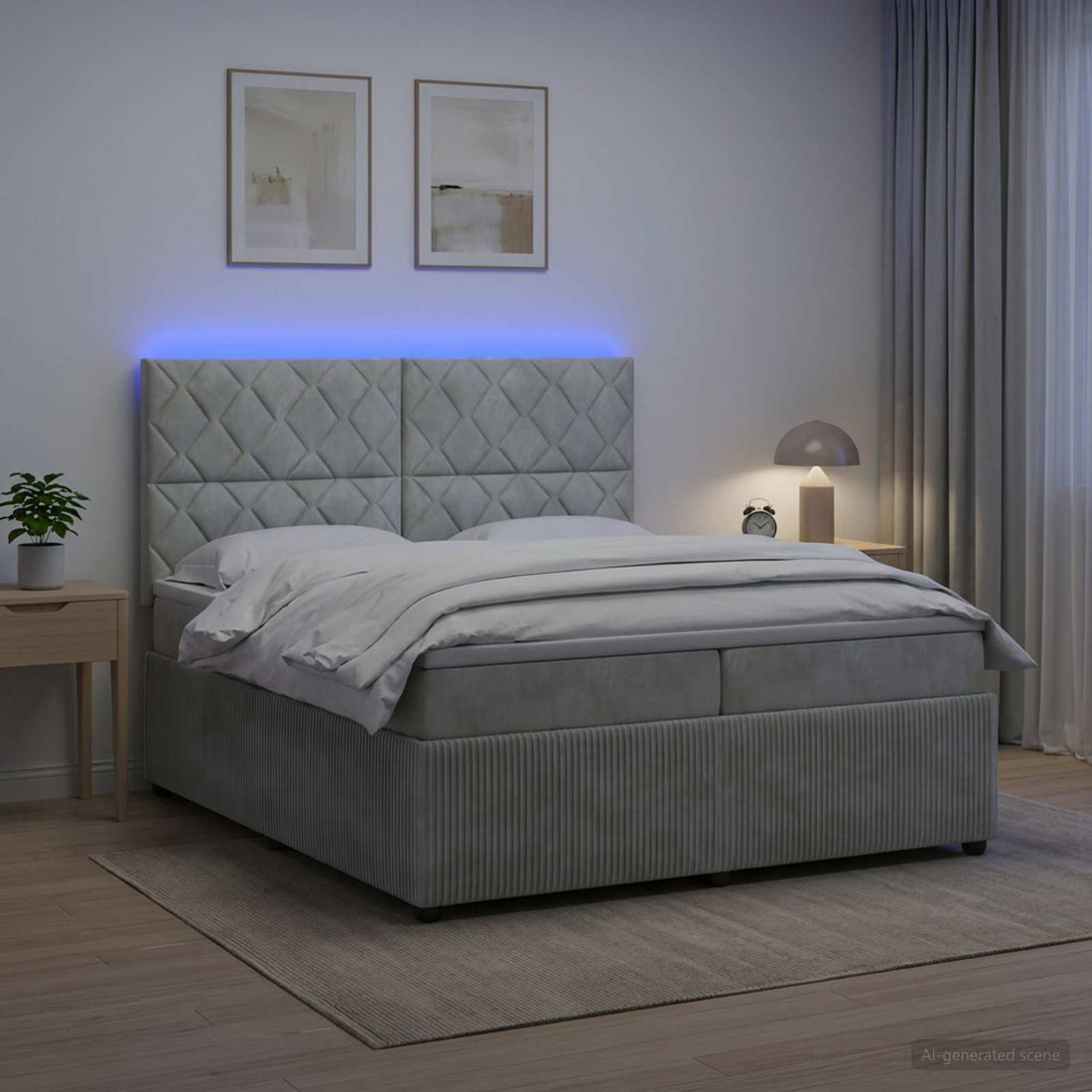vidaXL Cama de muelles con LED y colchón Gris Claro 200 x 200 cm