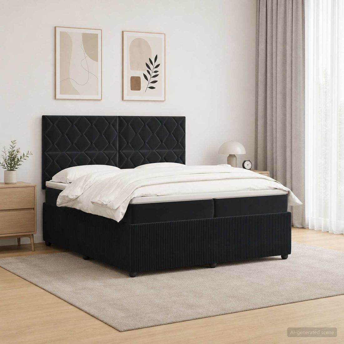 vidaXL Cama de muelles con LED y colchón Negro 200 x 200 cm Terciopelo
