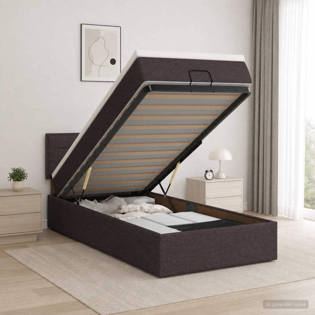 vidaXL Cama tipo otomana con colchón y LED Marrón Oscuro 90 x 190 cm