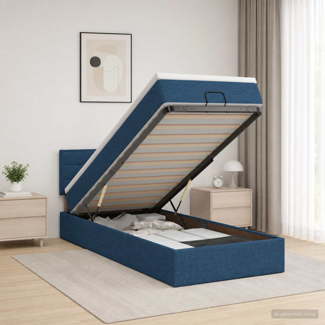 vidaXL Cama tipo otomana con colchón y LED Azul 100 x 200 cm Tela