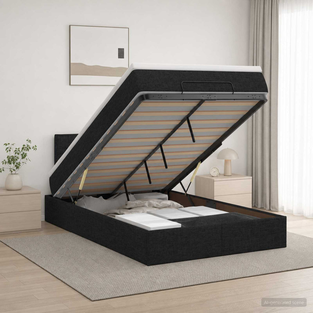vidaXL Cama otomana con colchón con cabecera Negro 120 x 190 cm Tela