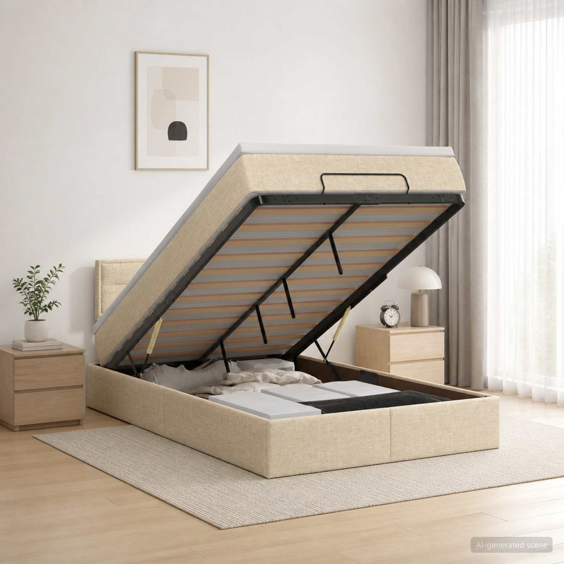 vidaXL Cama tipo otomana con colchón y LED Crema 120 x 190 cm Tela