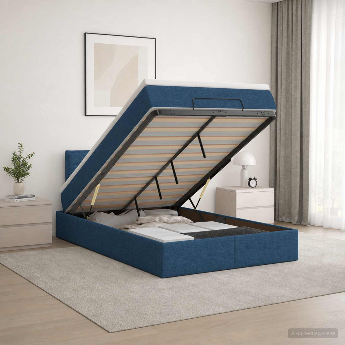 vidaXL Cama otomana con colchón con cabecera Azul 120 x 200 cm Tela