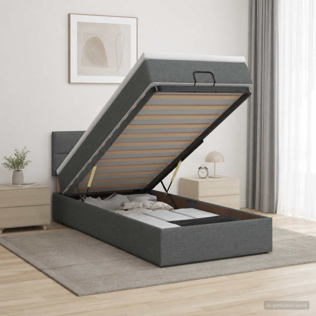 vidaXL Cama otomana con colchón Gris oscuro 100 x 200 cm Tela